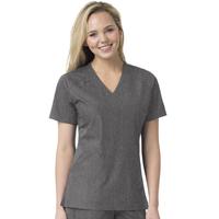 WonderWORK Women's Shaped V-Neck Scrub Top: CHARCOALHEATHER