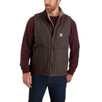 LOOSE FIT WASHED DUCK SHERPA-LINED MOCK-NECK VEST: DARKBROWN