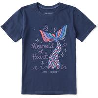 Kids Mermaid at Heart Crusher Tee: DARKESTBLUE