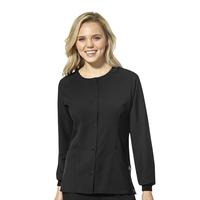 Women's Crew Neck Warm Up Scrub Jacket: BLACK