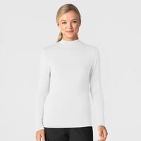 Women’s Long Sleeve Mock Neck Silky Tee: WHITE