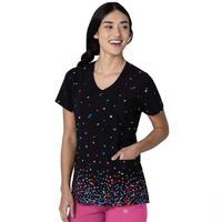 V-Neck Border Print Scrub Top: CONFHEARTS