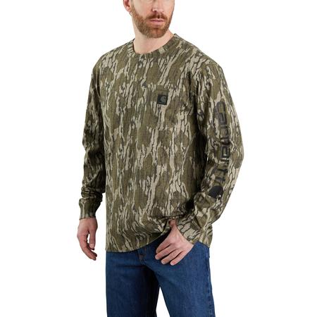 LOOSE FIT HEAVYWEIGHT LONG-SLEEVE POCKET CAMO LOGO GRAPHIC T-SHIRT