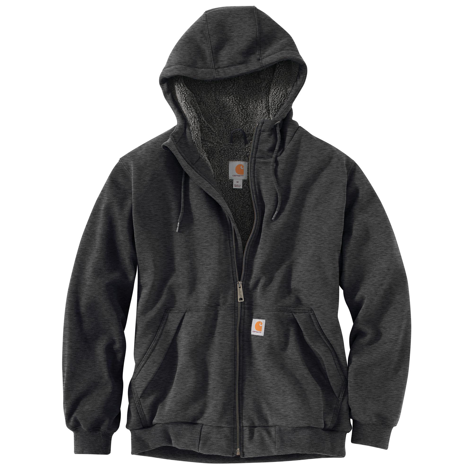 RAIN DEFENDER® RELAXED FIT MIDWEIGHT SHERPA-LINED FULL-ZIP SWEATSHIRT: CARBONHEATHER