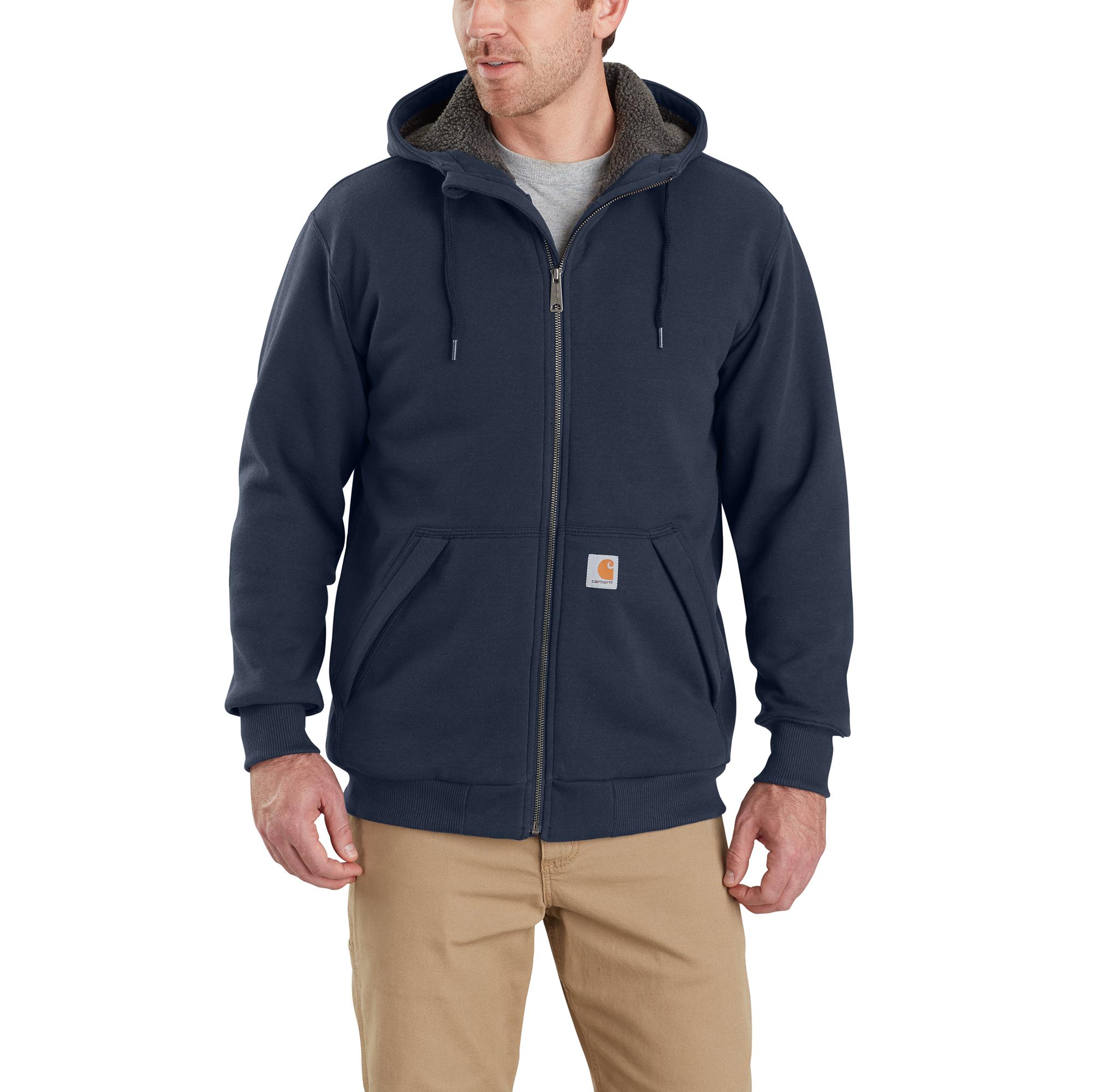 RAIN DEFENDER® RELAXED FIT MIDWEIGHT SHERPA-LINED FULL-ZIP SWEATSHIRT: NEWNAVY