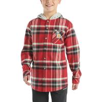 Long-Sleeve Flannel Button-Front Hooded Shirt: 601/CHILIPEPPER