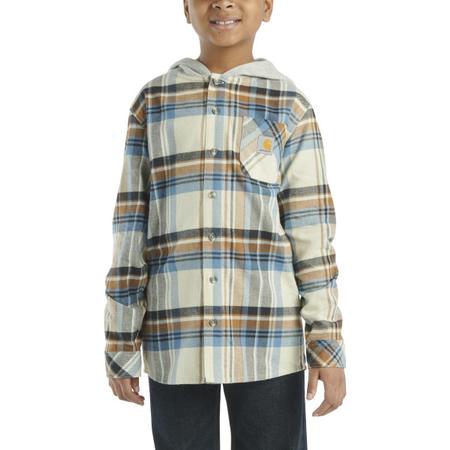 Long-Sleeve Flannel Button-Front Hooded Shirt