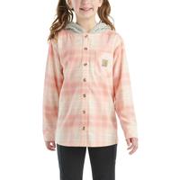  Long Sleeve Flannel Button-Front Hooded Shirt: 671/TROPICALPEACH