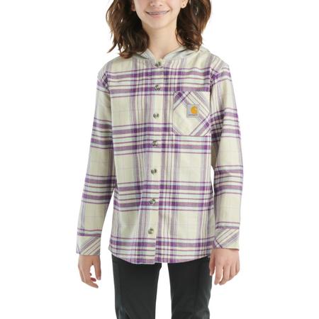  Long Sleeve Flannel Button-Front Hooded Shirt