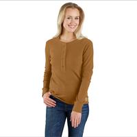 Women's Carhartt TENCEL™ Fiber Series Long-Sleeve Ribbed Henley Shirt: BRNCBROWN