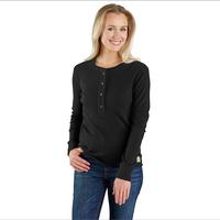 Women's Carhartt TENCEL™ Fiber Series Long-Sleeve Ribbed Henley Shirt: N04BLACK