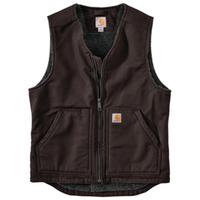 RELAXED FIT WASHED DUCK SHERPA-LINED VEST: DARKBROWN