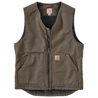 RELAXED FIT WASHED DUCK SHERPA-LINED VEST: DRIFTWOOD