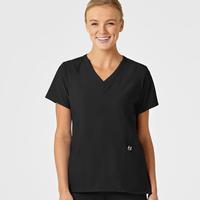 W123 Women's Stylized V-Neck Scrub Top: BLACK