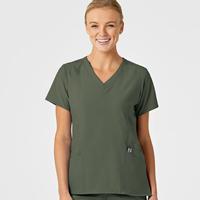 W123 Women's Stylized V-Neck Scrub Top: OLIVE