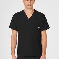 Men's V-Neck Scrub Top: BLACK